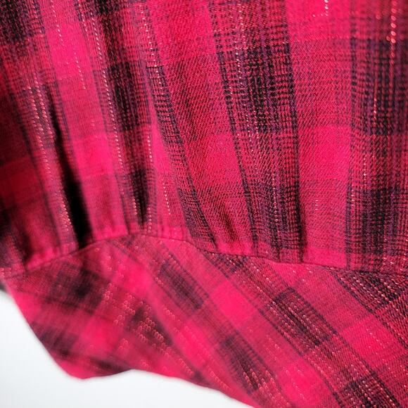 Victoria’s Secret Lounge Pants Womens M Long Red Plaid Metallic Thread - Picture 2 of 9
